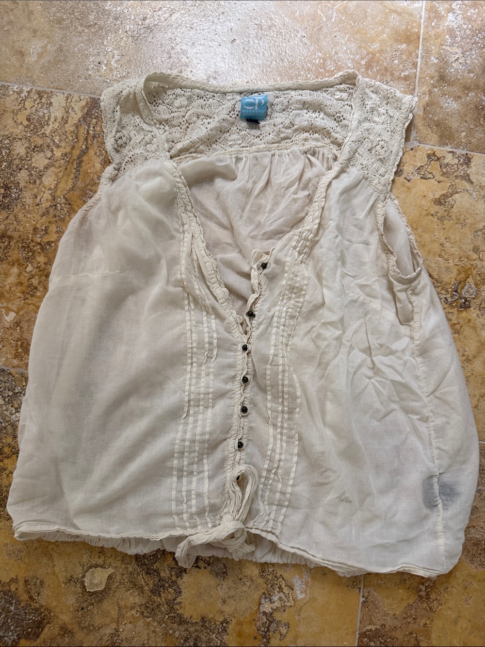 Barneys New York CO-OP Cream Lace Yoke Button-Front Camisole